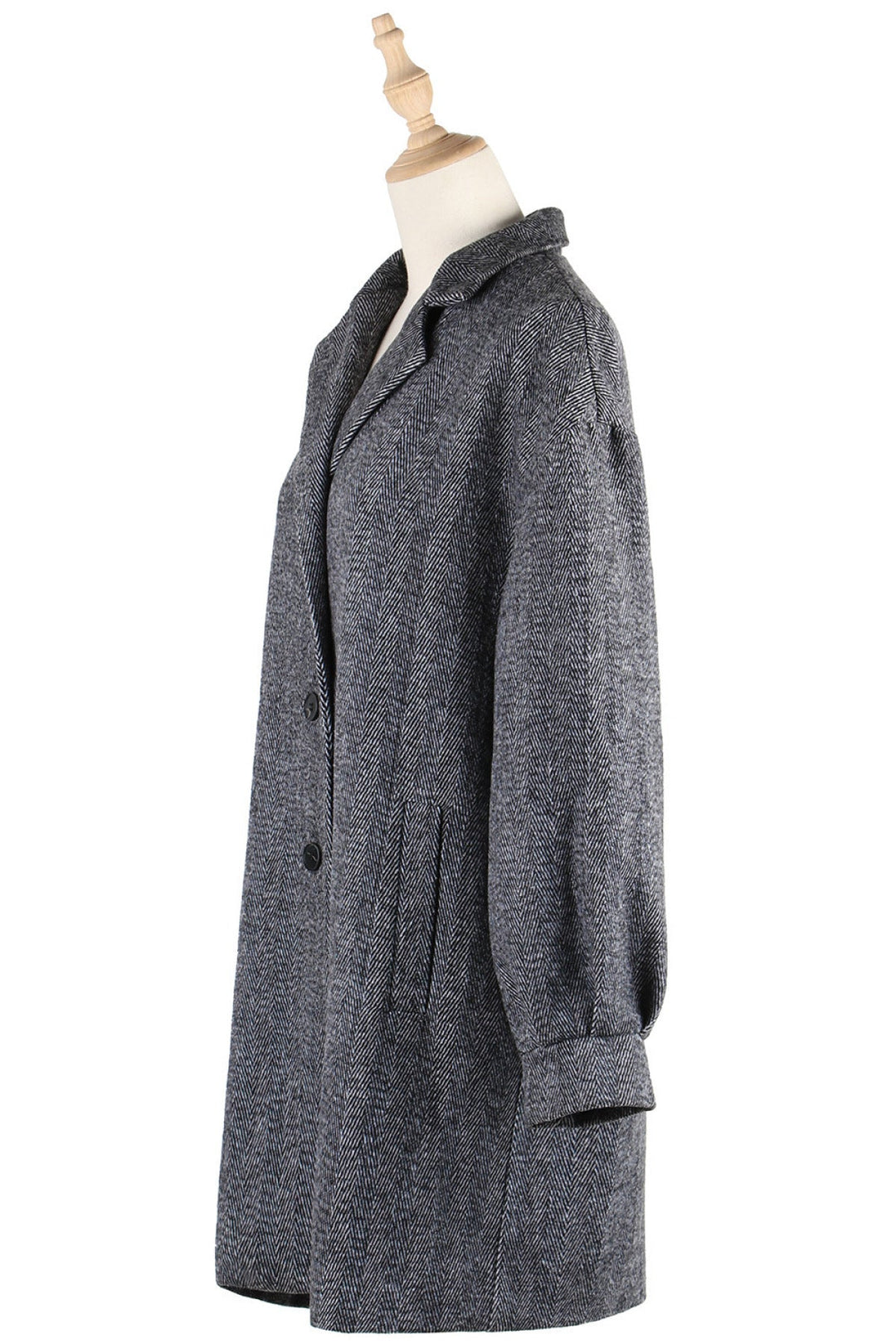 Gray Lapel Neck Balloon Sleeve Button Down Long Blazer