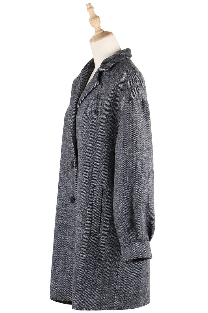 Gray Lapel Neck Balloon Sleeve Button Down Long Blazer