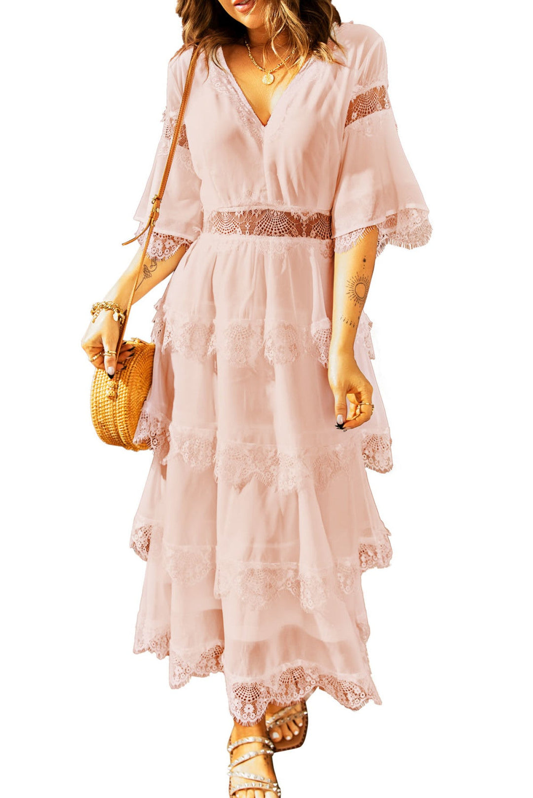 Swiss Dot Layered Dress - Long Dress