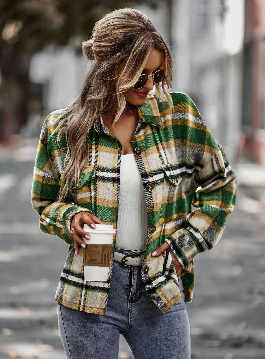 Long Sleeve Plaid Jacket