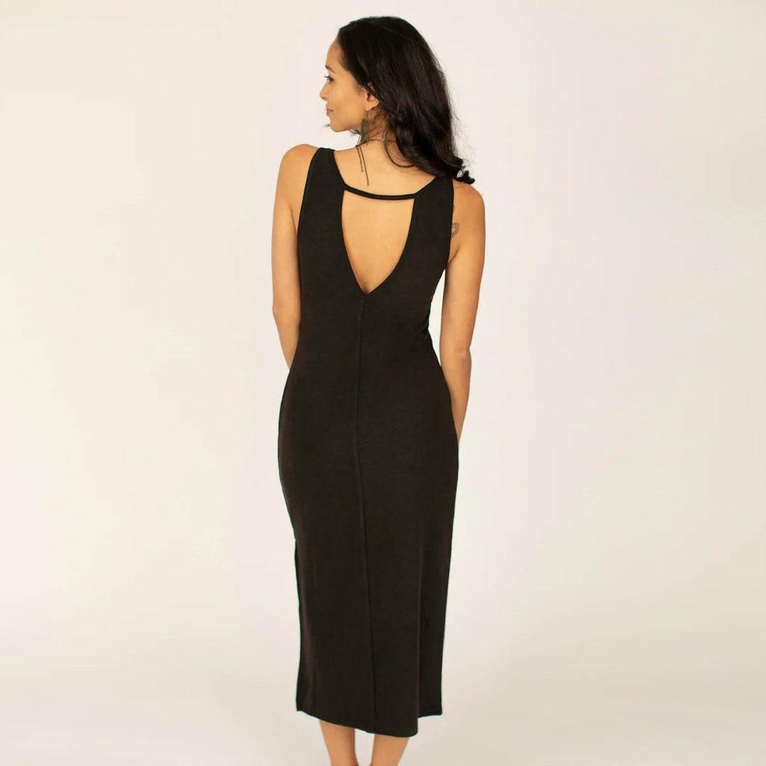 Solid Front and Back Reversible Slit Tube Dress