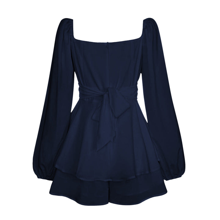 Balloon Sleeve Back Tie Tiered Romper