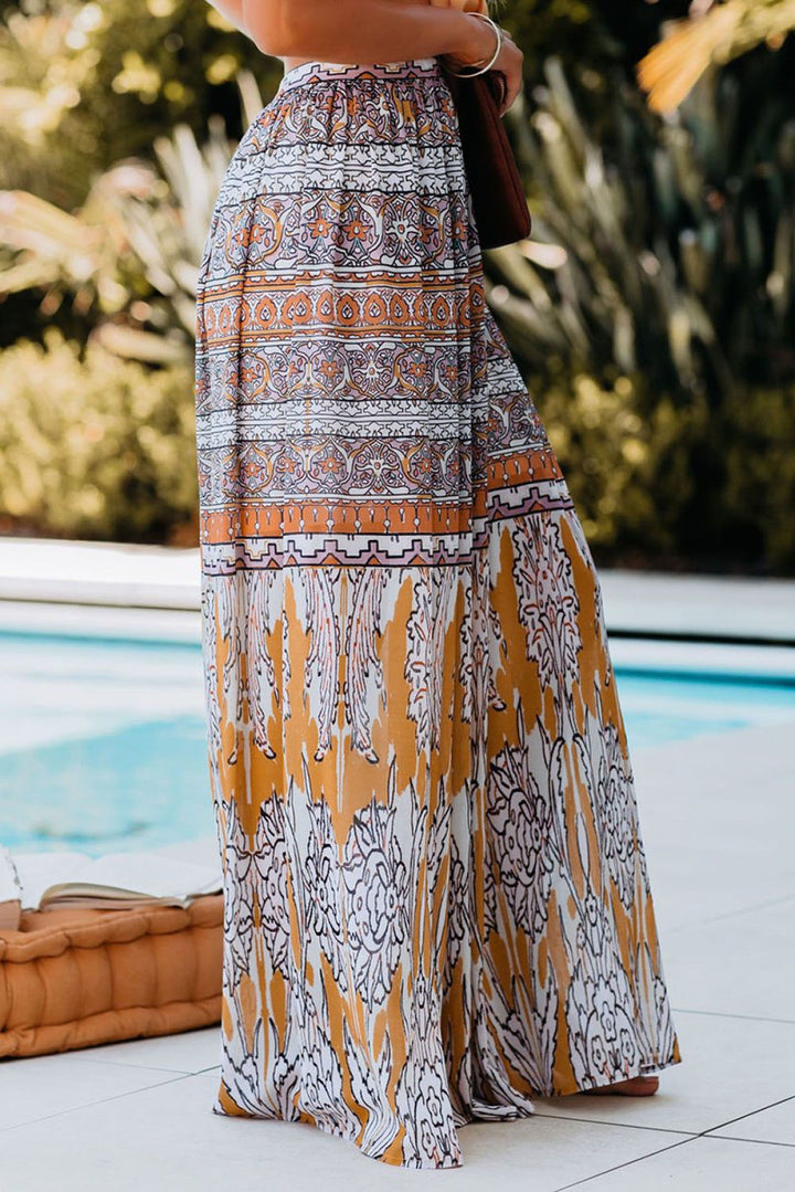Boho Tribal Print Mid Waist Maxi Skirt