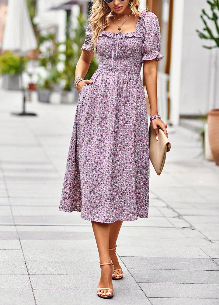 Ditsy Floral Square Neck Smocked Dress