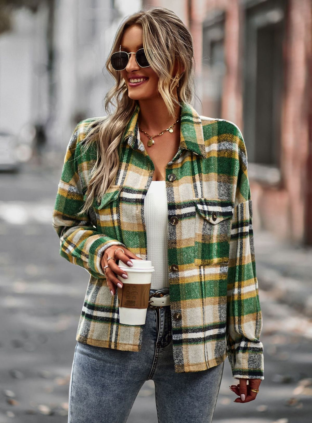 Long Sleeve Plaid Jacket