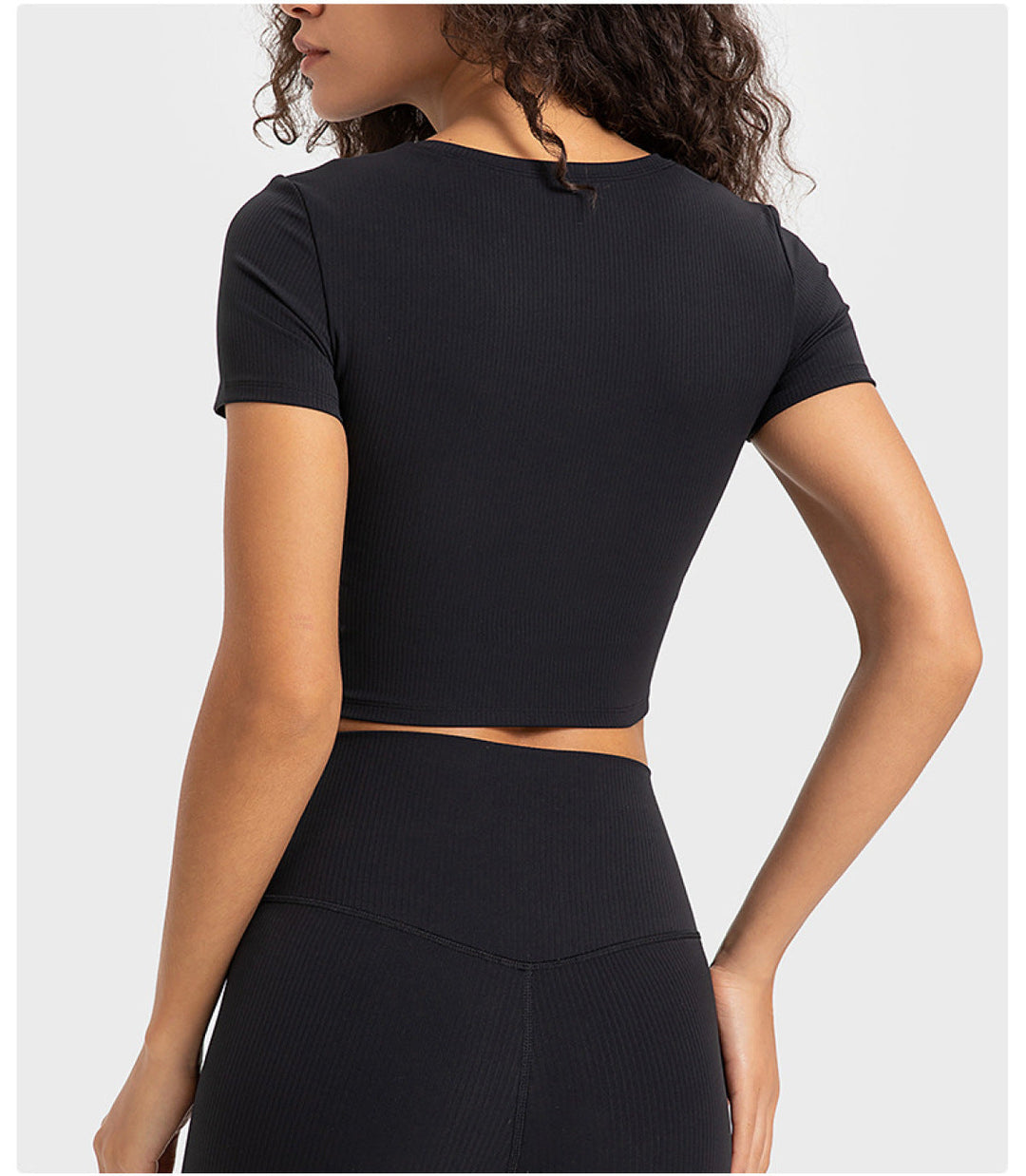 Solid Ribbed Round Neck Cut Out Crop Active Top