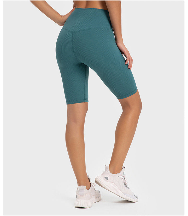 Solid Ribbed High Waist Bike Shorts With Invisible Pocket