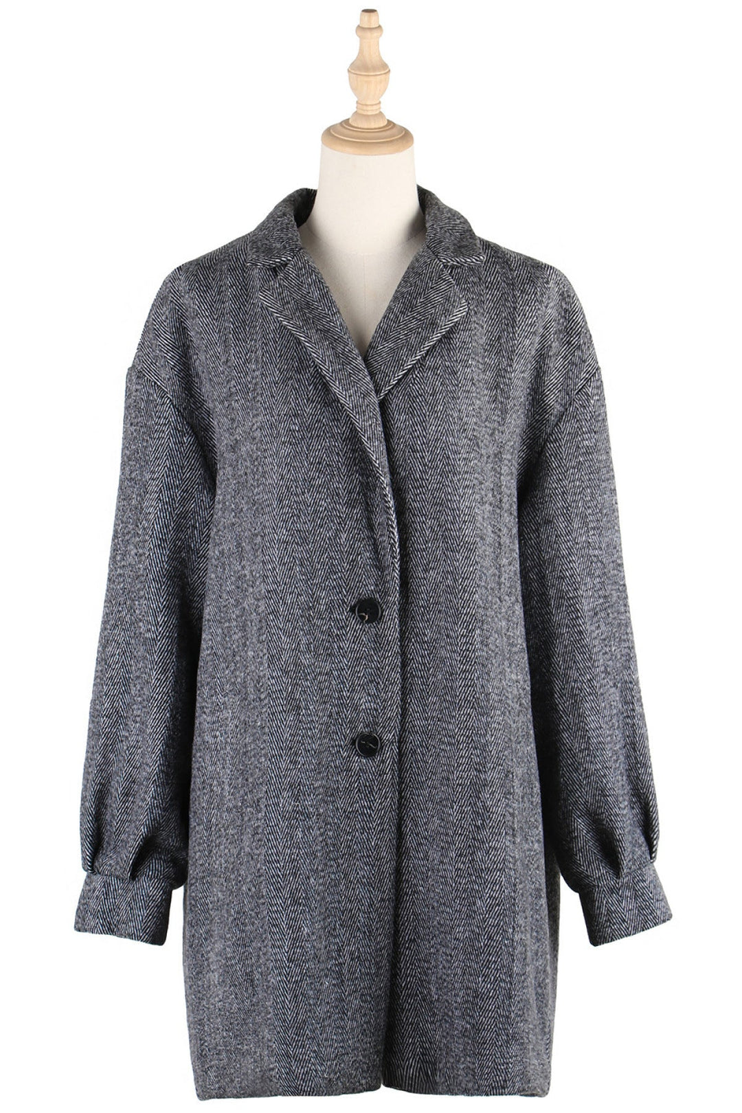 Gray Lapel Neck Balloon Sleeve Button Down Long Blazer