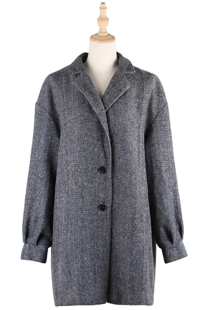 Gray Lapel Neck Balloon Sleeve Button Down Long Blazer