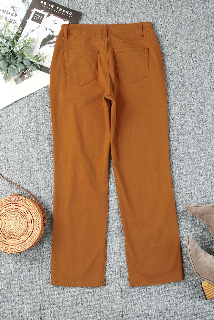Distressed Raw Hem Straight Leg Jeans