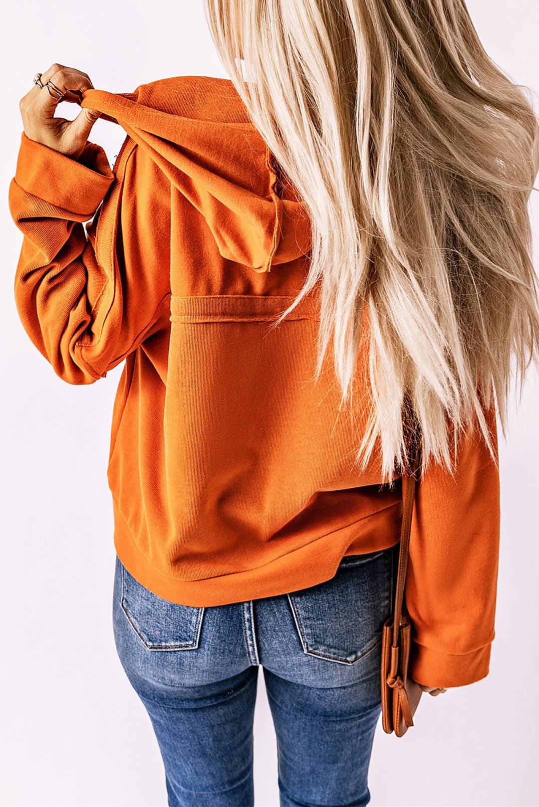 Sky Blue Solid Patchwork Trim Hoodie