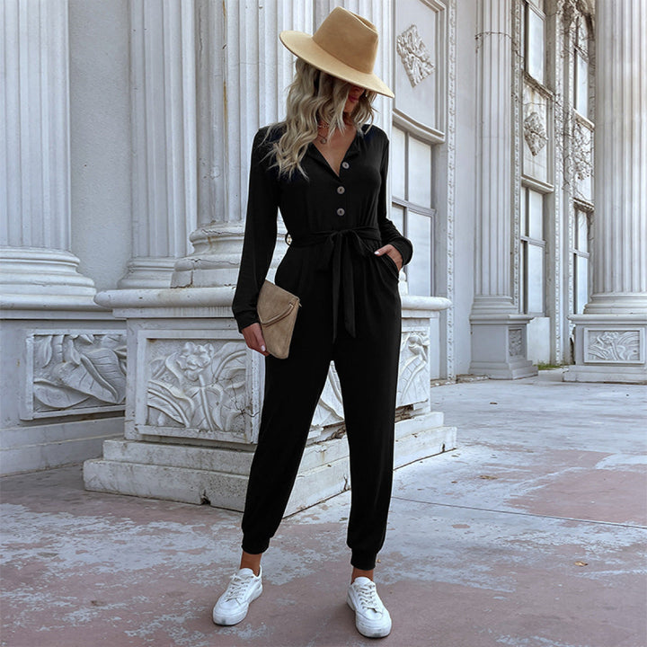 Casual Botton Down Long-Sleeved Jumpsuit