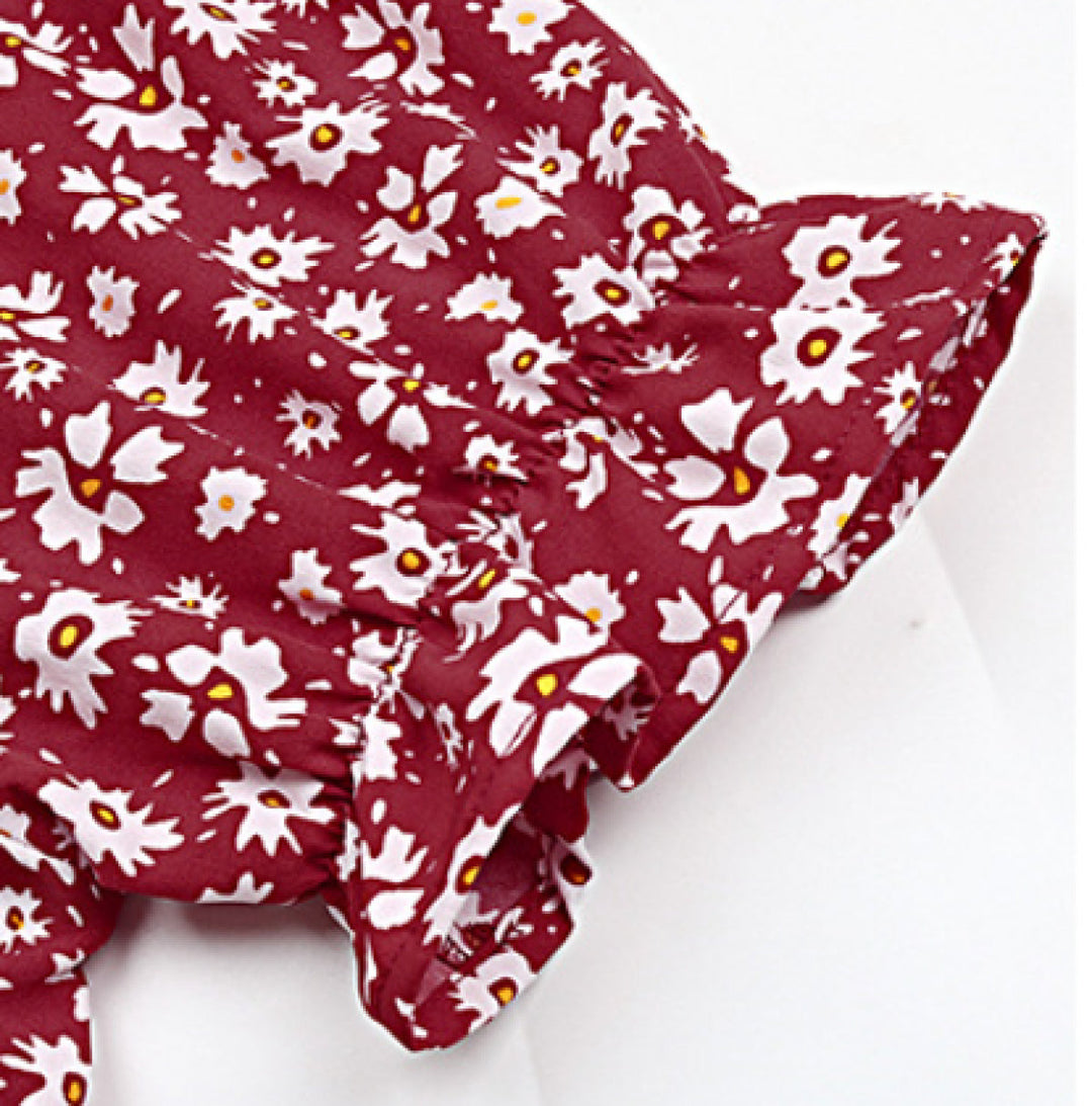 Surplice Puff Sleeve Tie-waist Ditsy Floral Wrap Dress