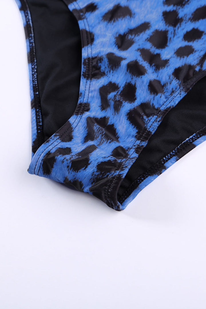 Leopard Print Zipper Cut-Out Swimsuit