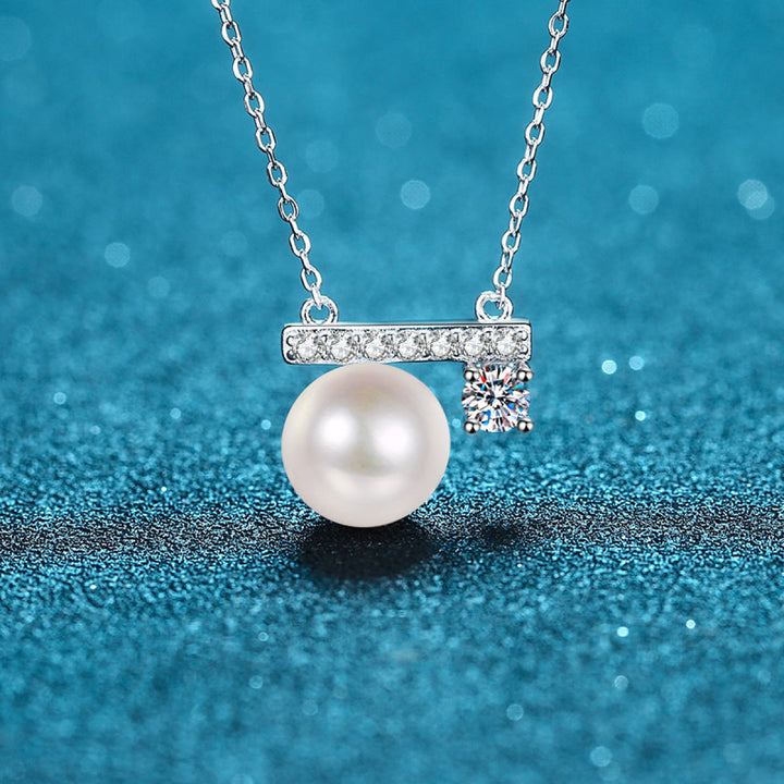 925 Sterling Silver Moissanite Freshwater Pearl Necklace
