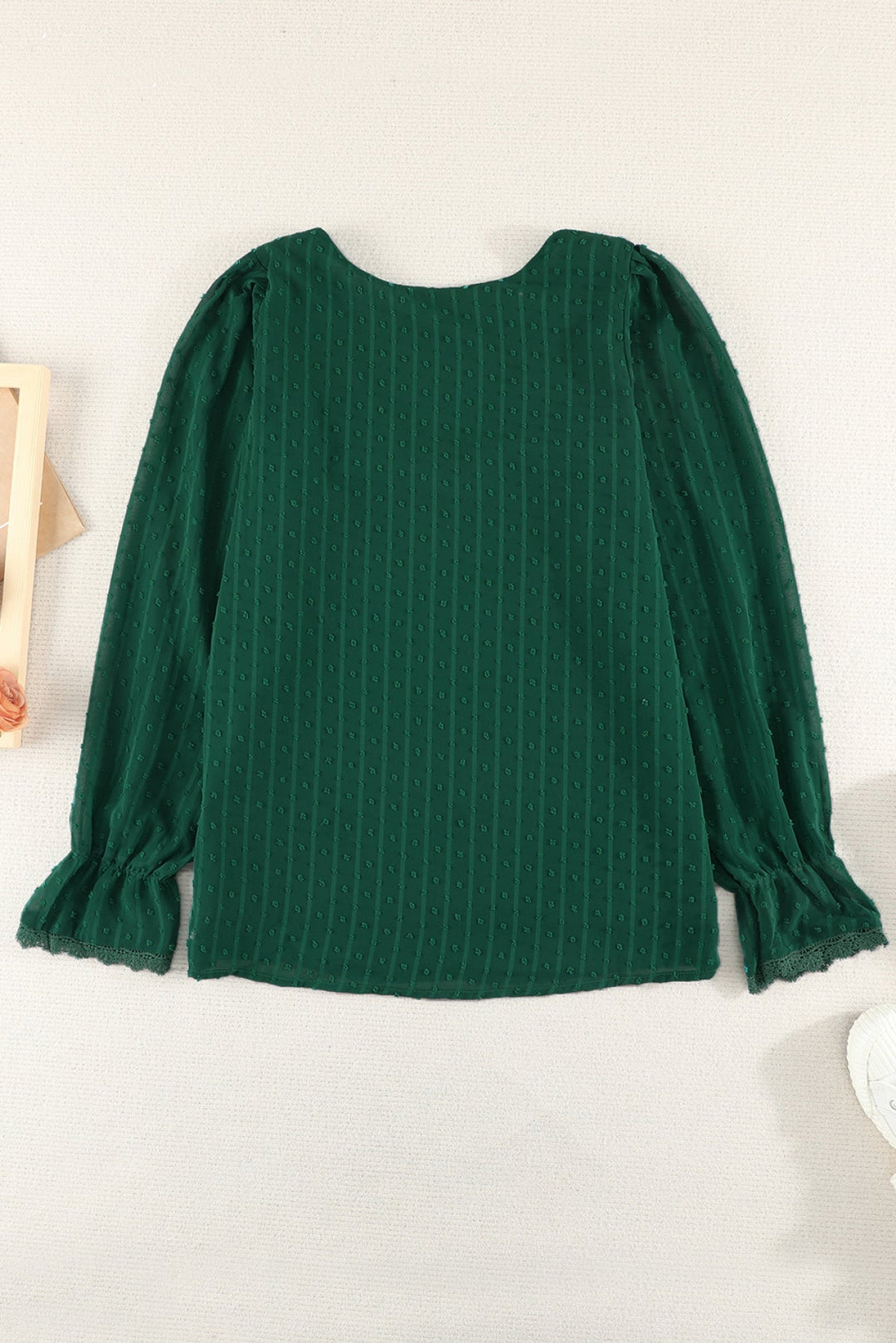 V Neck Puff Sleeve Swiss Dot Blouse