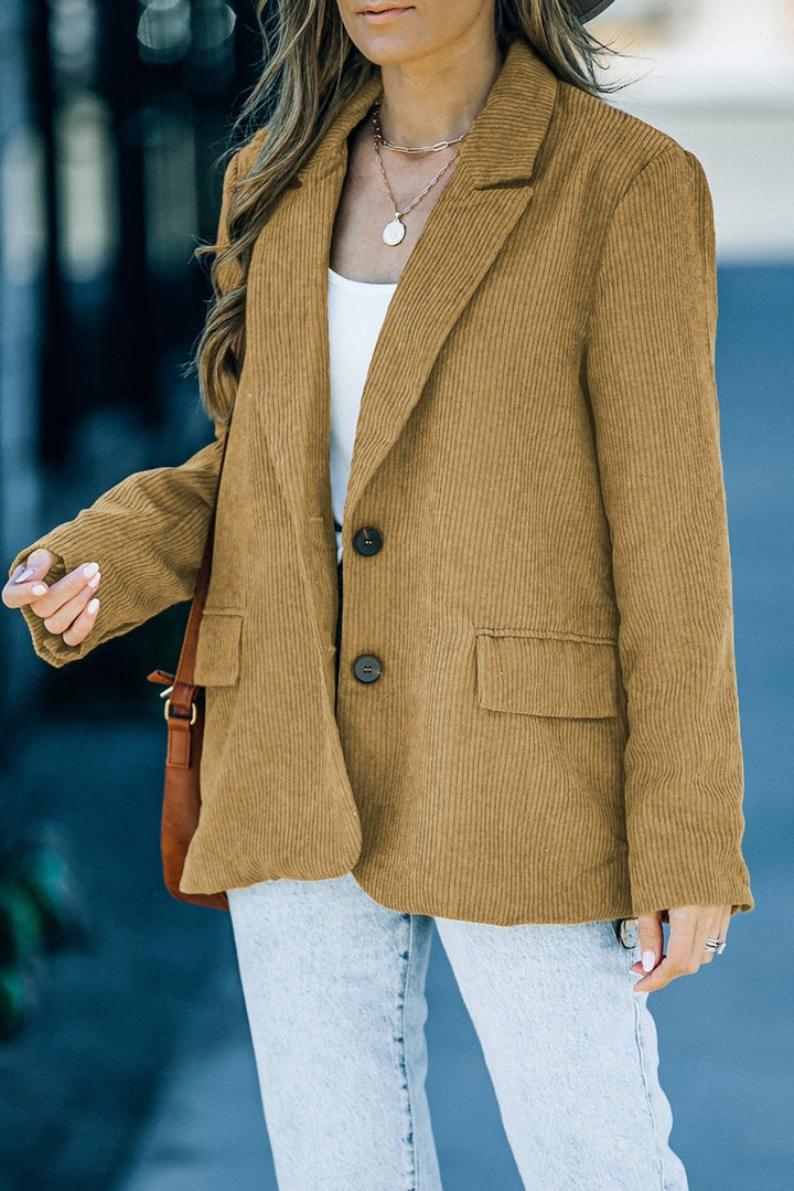 Brown Corduroy Lapel Casual Blazer