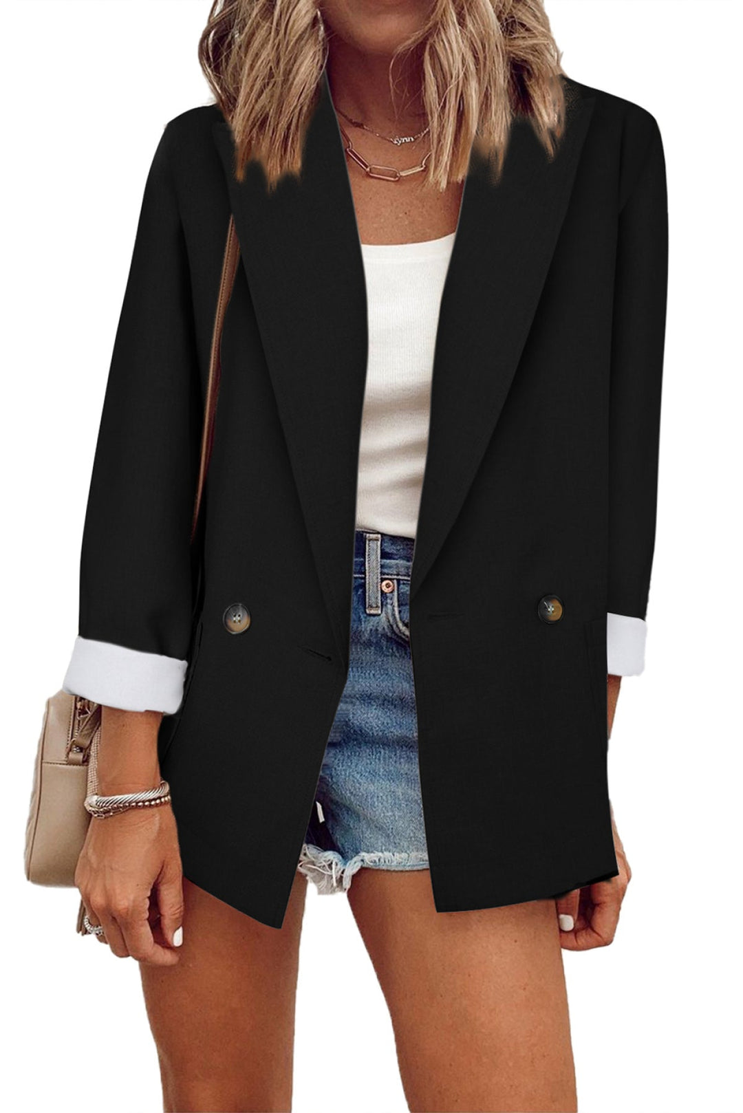 Buttoned Lapel Collar Blazer