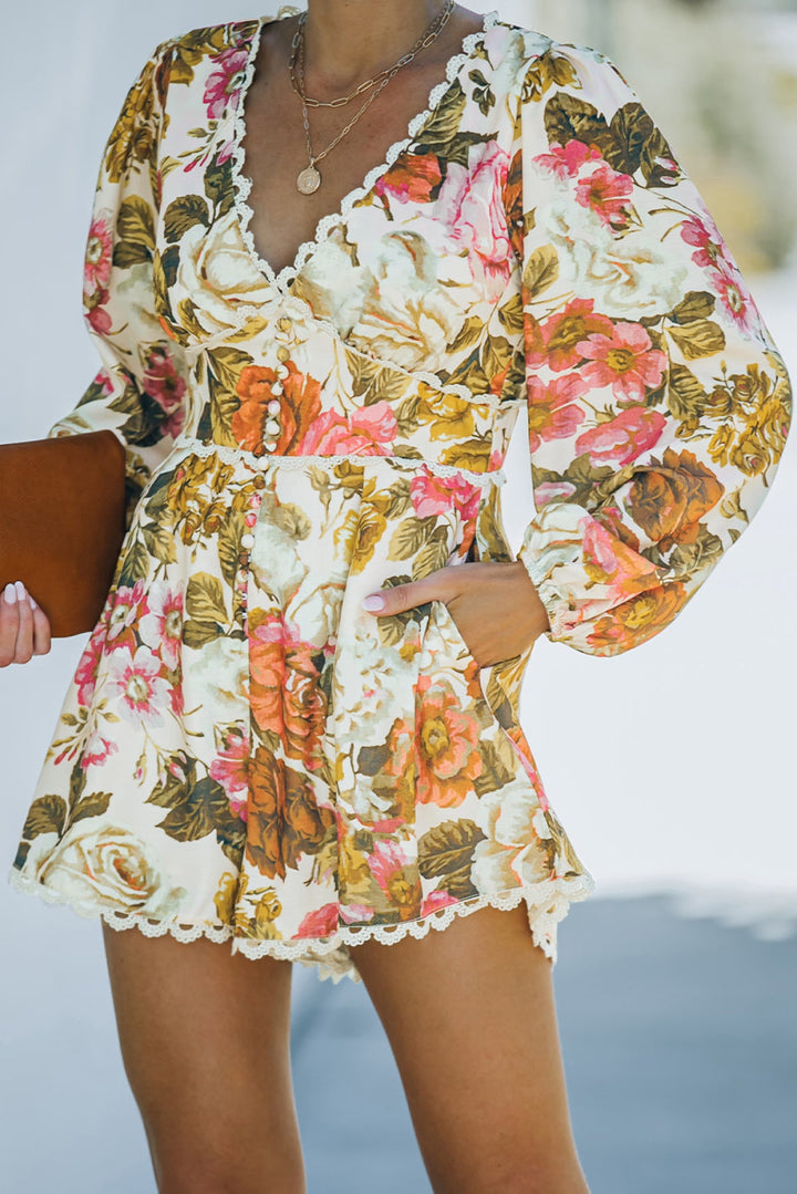 Floral Lace Trim Romper