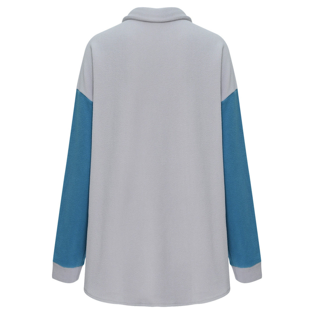 Shirt Collared Long Sleeve Single-Breasted Colorblock Jackets With Pockets