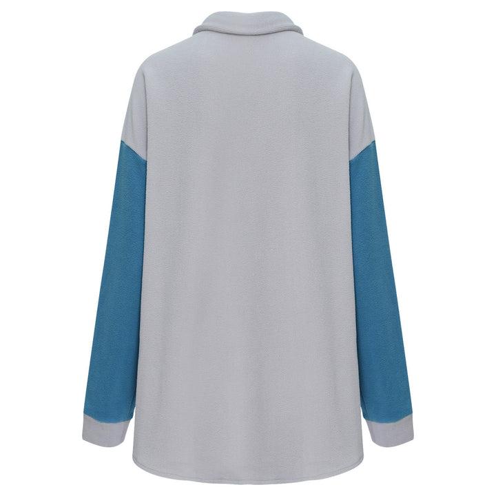 Shirt Collared Long Sleeve Single-Breasted Colorblock Jackets With Pockets