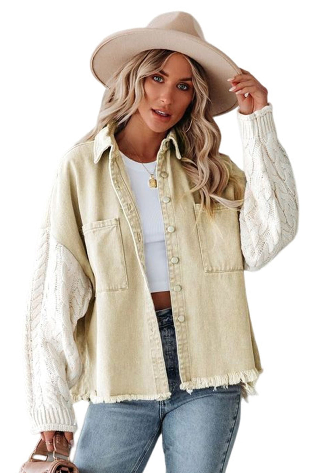 Khaki Cable Knit Denim Jacket