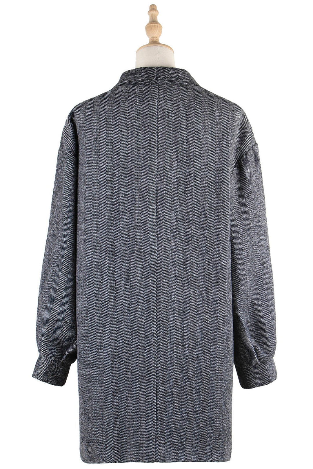 Gray Lapel Neck Balloon Sleeve Button Down Long Blazer