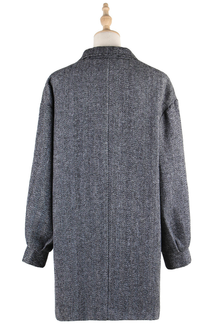 Gray Lapel Neck Balloon Sleeve Button Down Long Blazer
