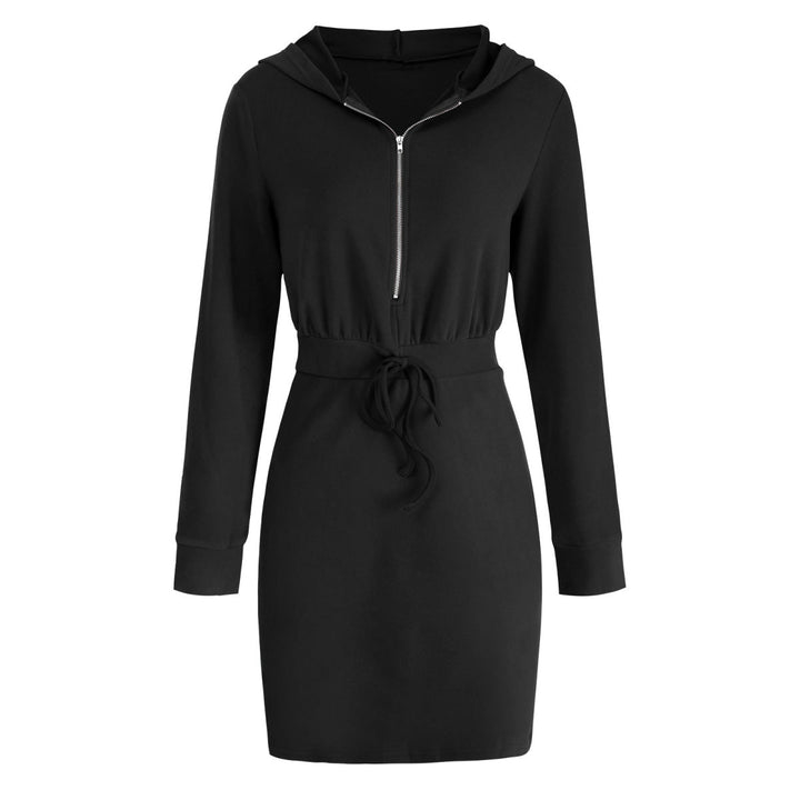 Solid Long Sleeve Zipper Up Hooded Mini Dress