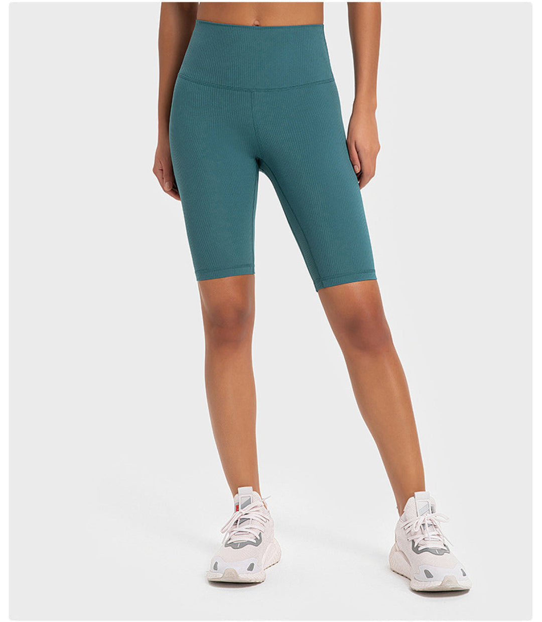 Solid Ribbed High Waist Bike Shorts With Invisible Pocket