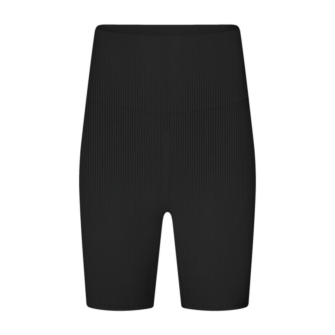 Solid Ribbed High Waist Bike Shorts With Invisible Pocket