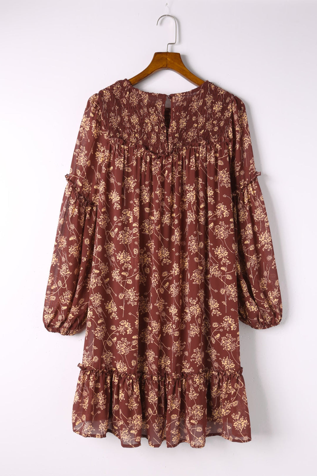 Red Ruffled Puff Sleeve High Low Floral Babydoll Dress