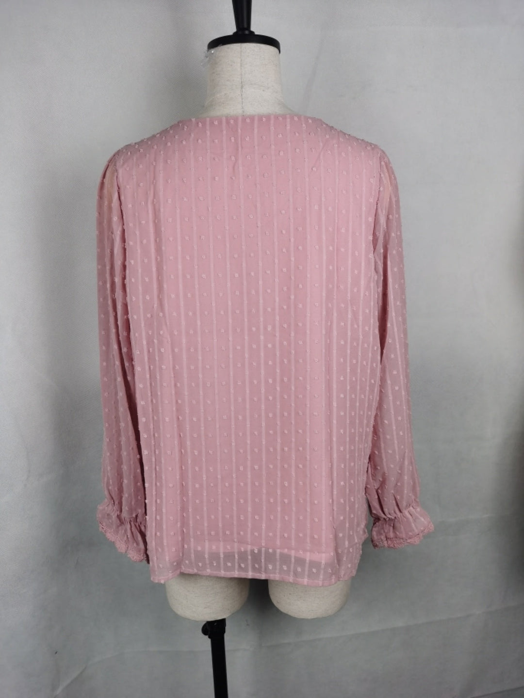 V Neck Puff Sleeve Swiss Dot Blouse