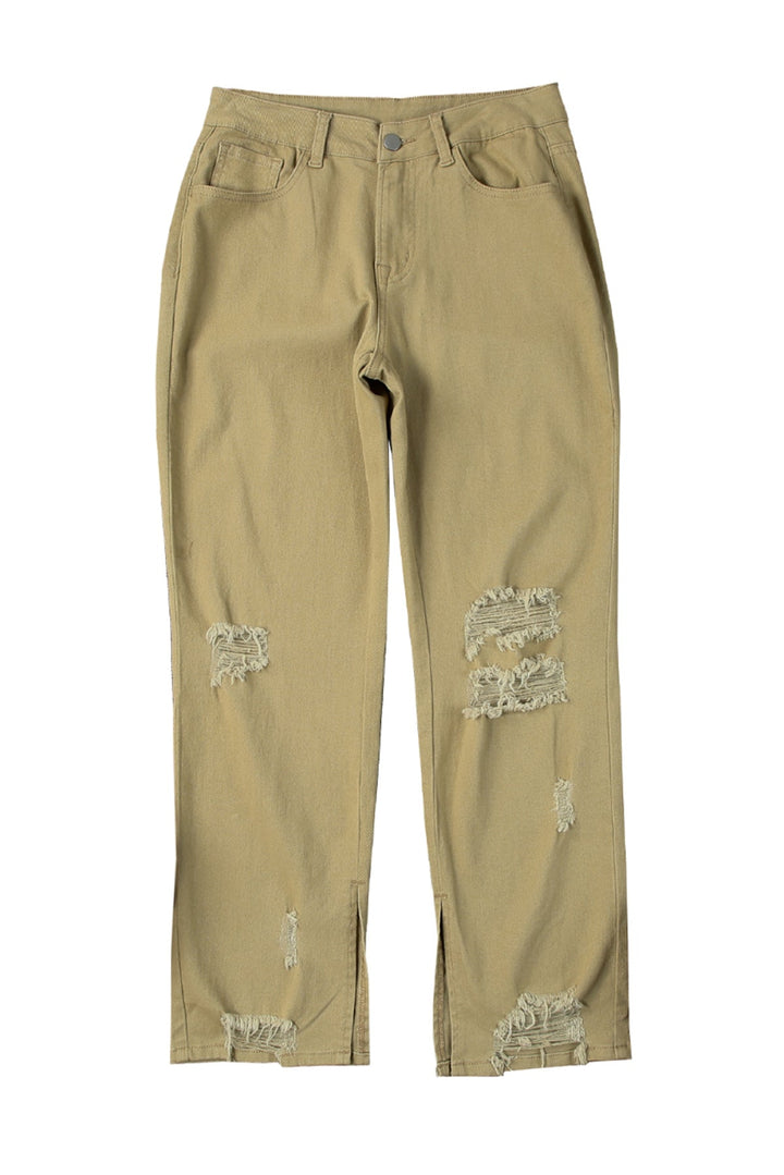 Distressed Raw Hem Straight Leg Jeans