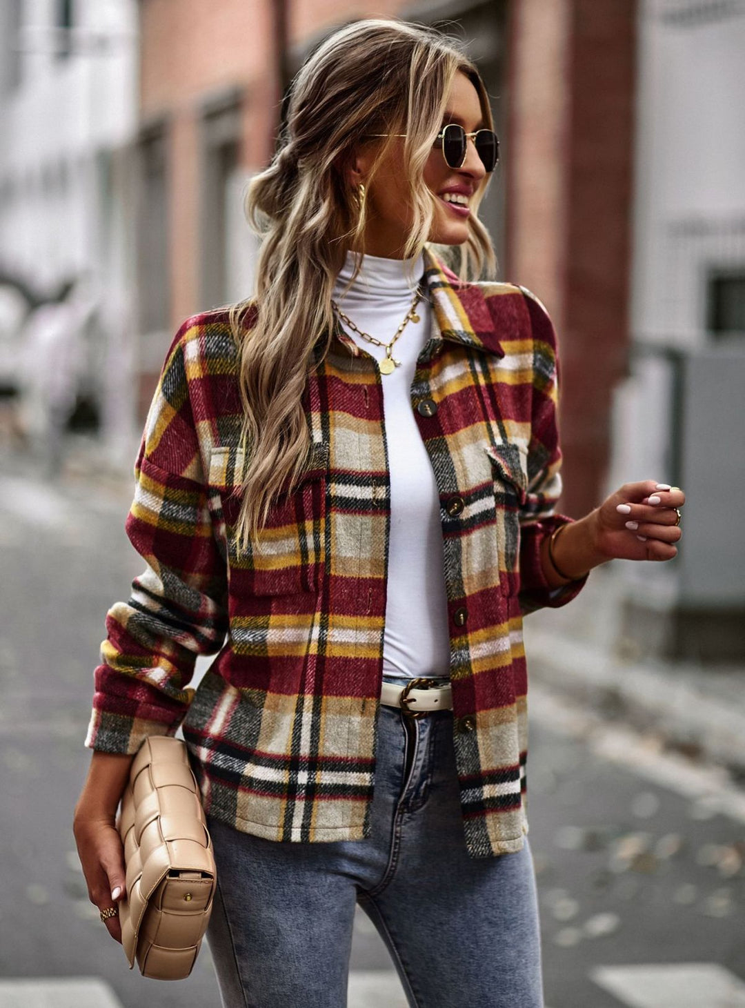 Long Sleeve Plaid Jacket