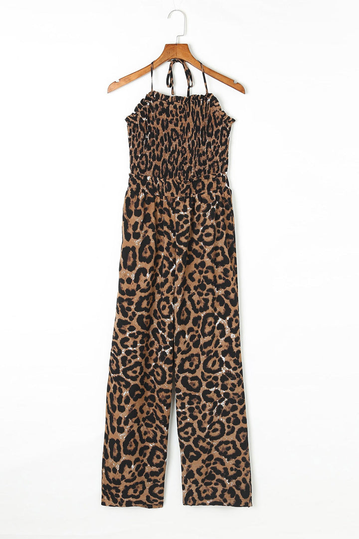 Leopard Halter Neck Wide Leg Jumpsuit