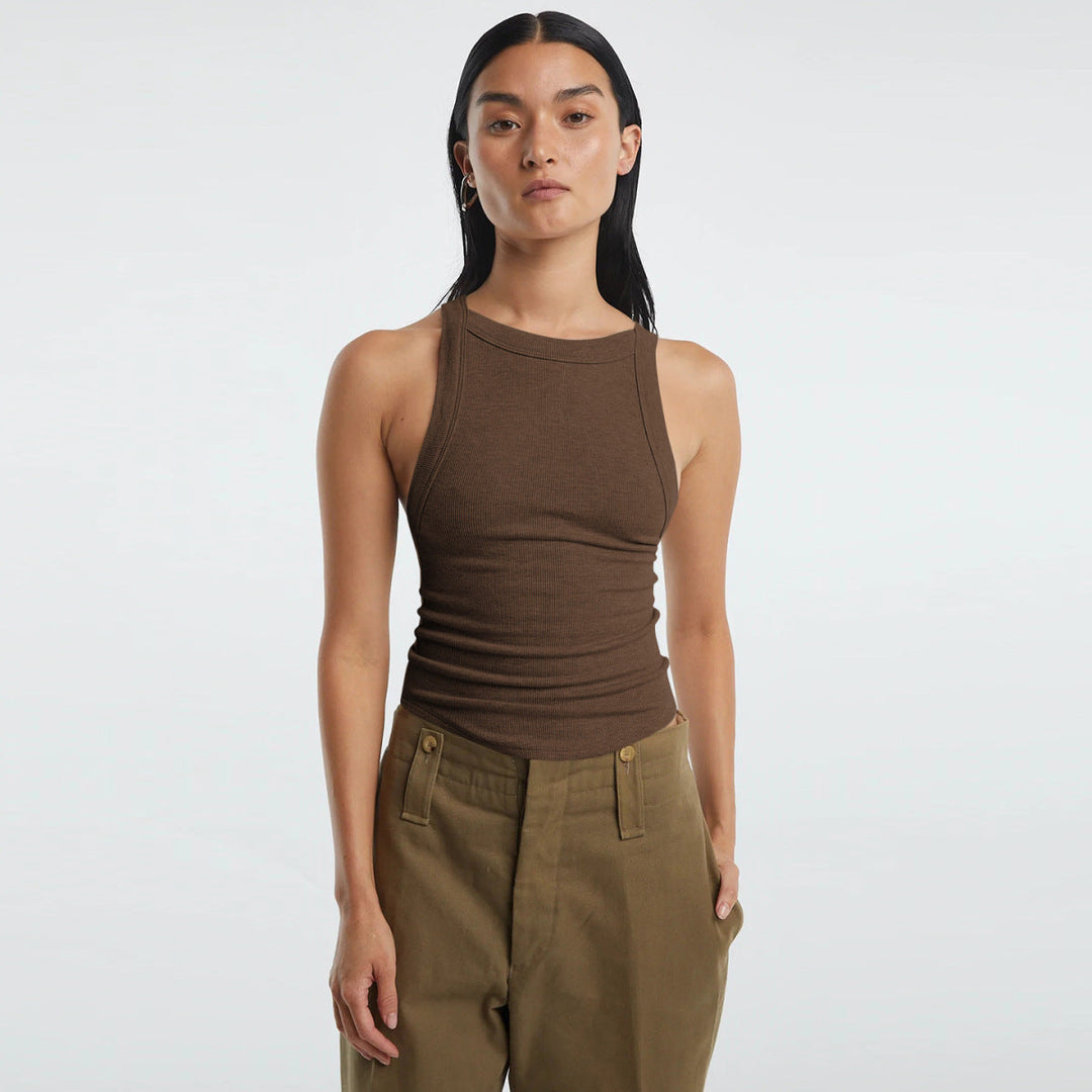 Ribbed Round Neck Sleeveless Backless Tank Top