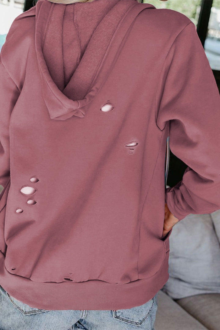 Ripped Zipper Pocket Hoodie