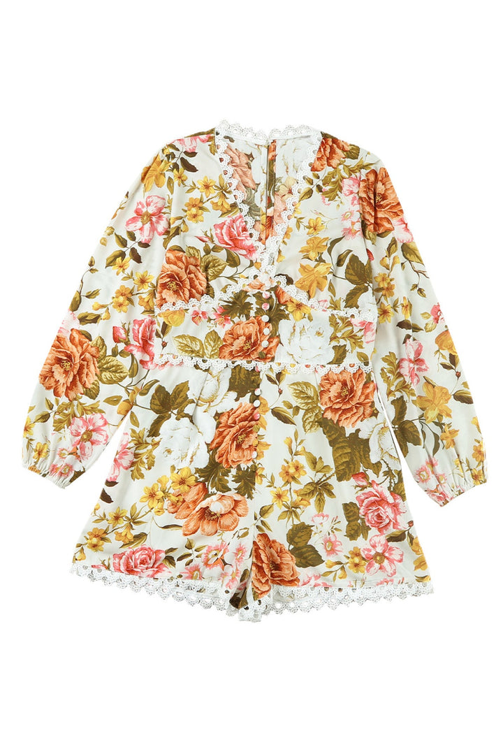 Floral Lace Trim Romper