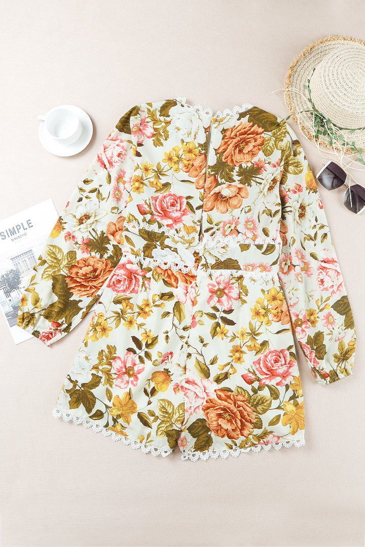 Floral Lace Trim Romper