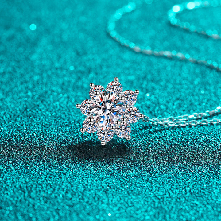 925 Sterling Silver Sun Flower Moissanite Necklace
