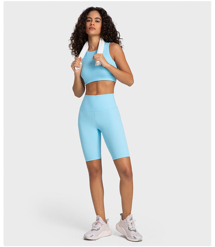 Ribbed Round Neck Wireless Sports Bras