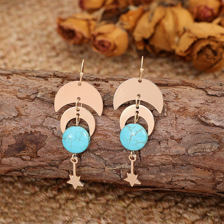 Star Crescent Turquoise Dangle Earrings