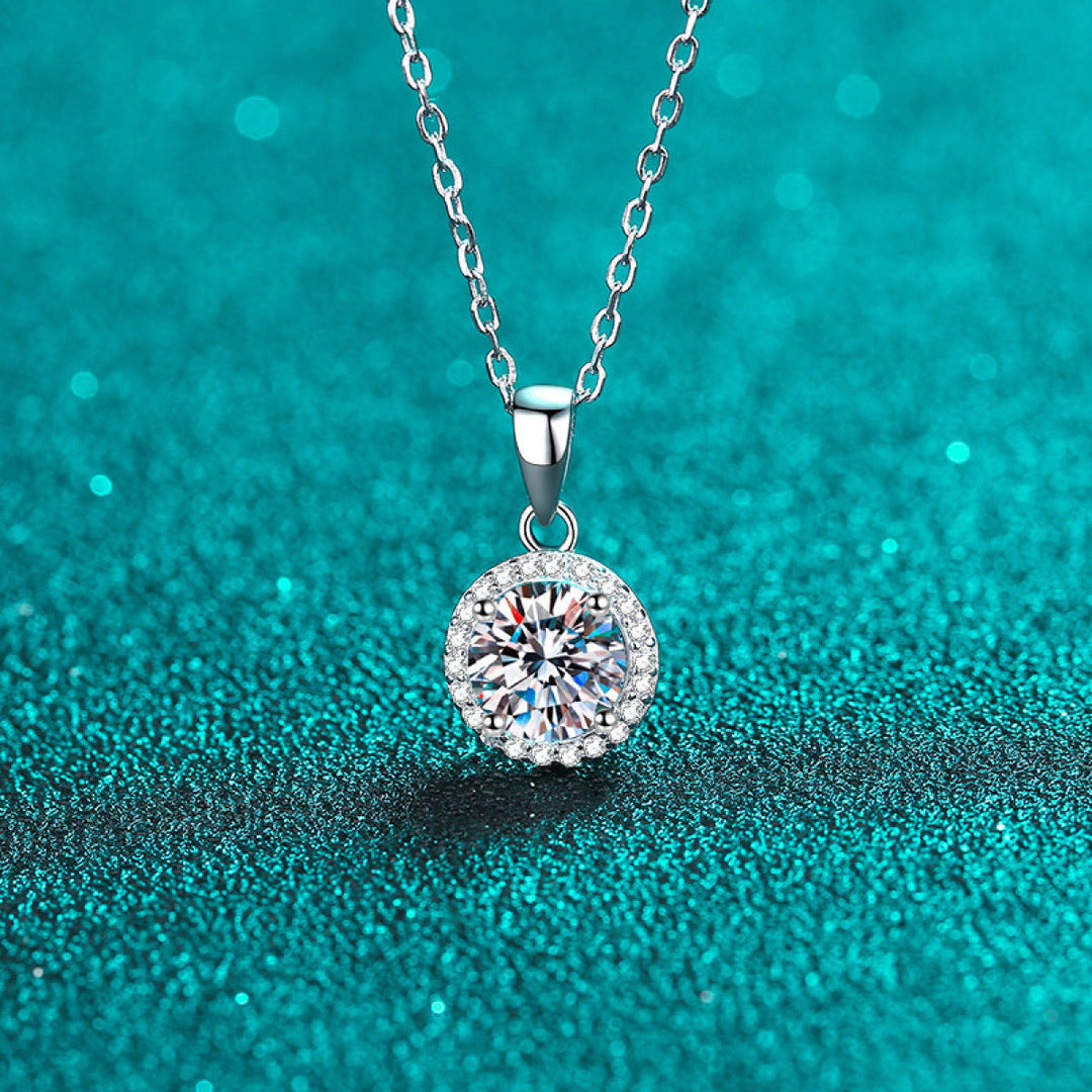 S925 Sterling Silver Round Shape Moissanite Pendant Necklace