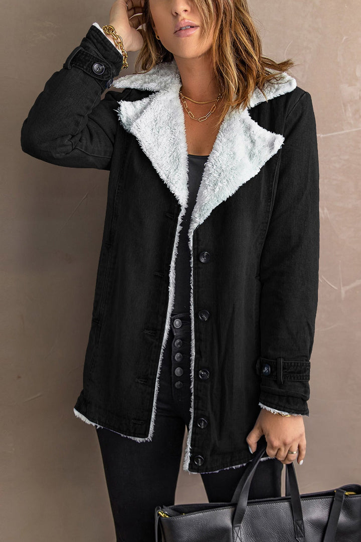 Black Lapel Fleece Jacket