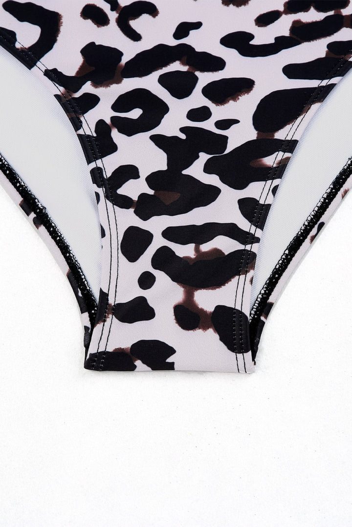 High Waist Notch Neckline Strappy Tankini Contrast Swimsuit