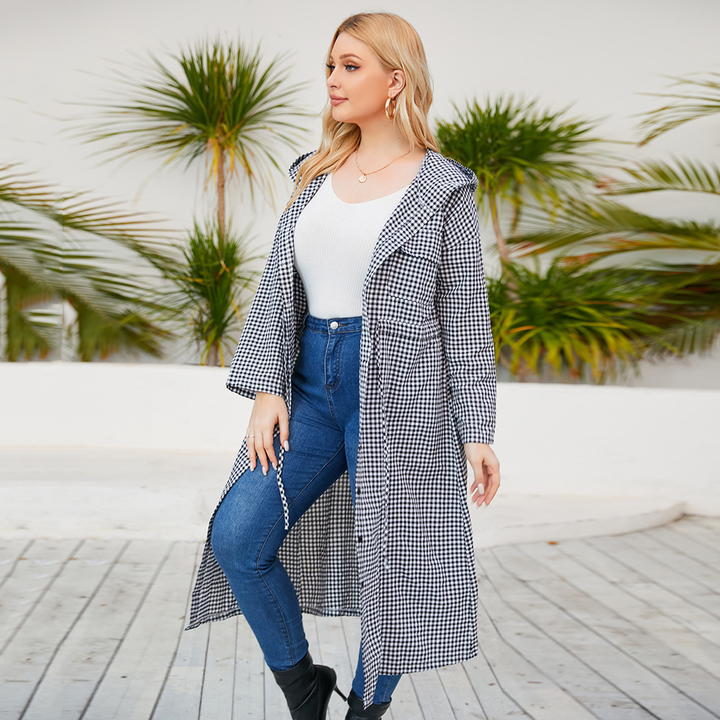 Plus Size Plaid Belted Hooded Shirt Dress