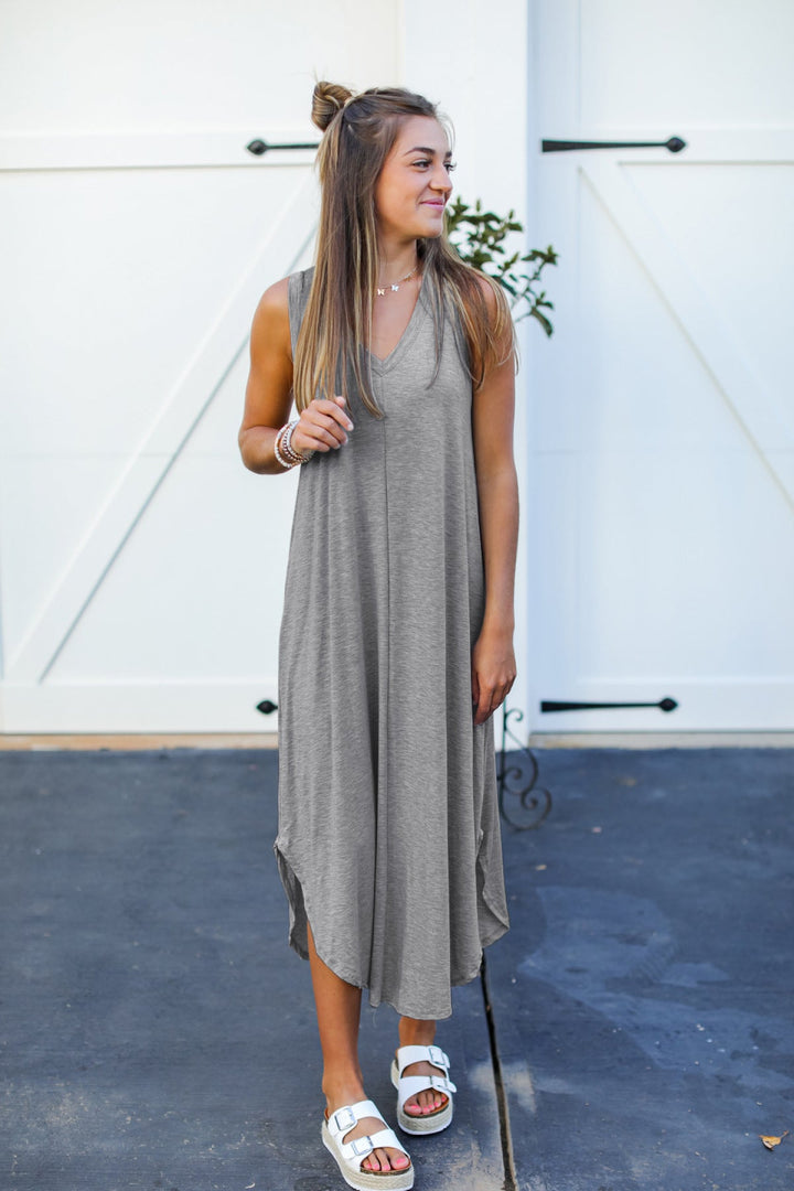 Solid Sleeveless Asymmetric Maxi Dress