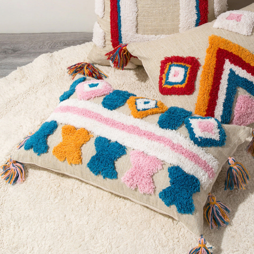 Boho Geometric Colorful Clustered Embroidery Cushion Cover Without Filler