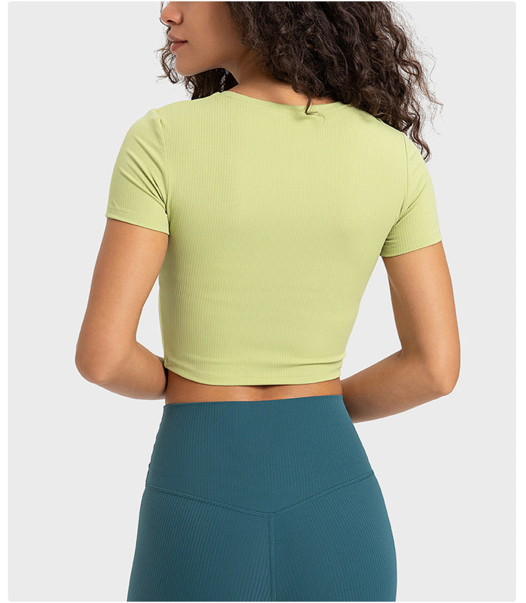Solid Ribbed Round Neck Cut Out Crop Active Top